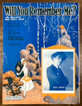 WILL YOU REMEMBER ME? Vintage 1924 SHEET MUSIC Fox Trot TED LEWIS Jazz 20s - £11.72 GBP