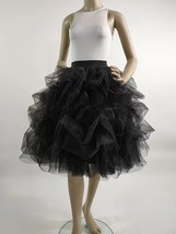 Black Ruffle Tulle Midi Skirt Women Custom Plus Size Holiday Tulle Skirt image 1