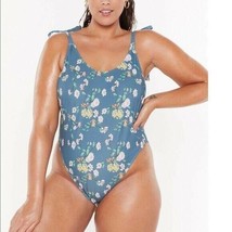 Nasty Gal Beach Days Floral High-Leg Blue One Piece Swimsuit New Plus - £14.71 GBP