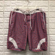 Penguin geometric red white &amp; blue mens swim trunks shorts - £22.94 GBP