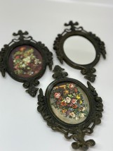 Vintage Victorian Metal Ornate Frames Art Flower Italy Circa 1955 Set Of 3 - £30.81 GBP