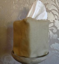 Linen Boutique Tissue Box Cover - Mike &amp; Ally Khaki Linen Fabric - $488.04 MXN
