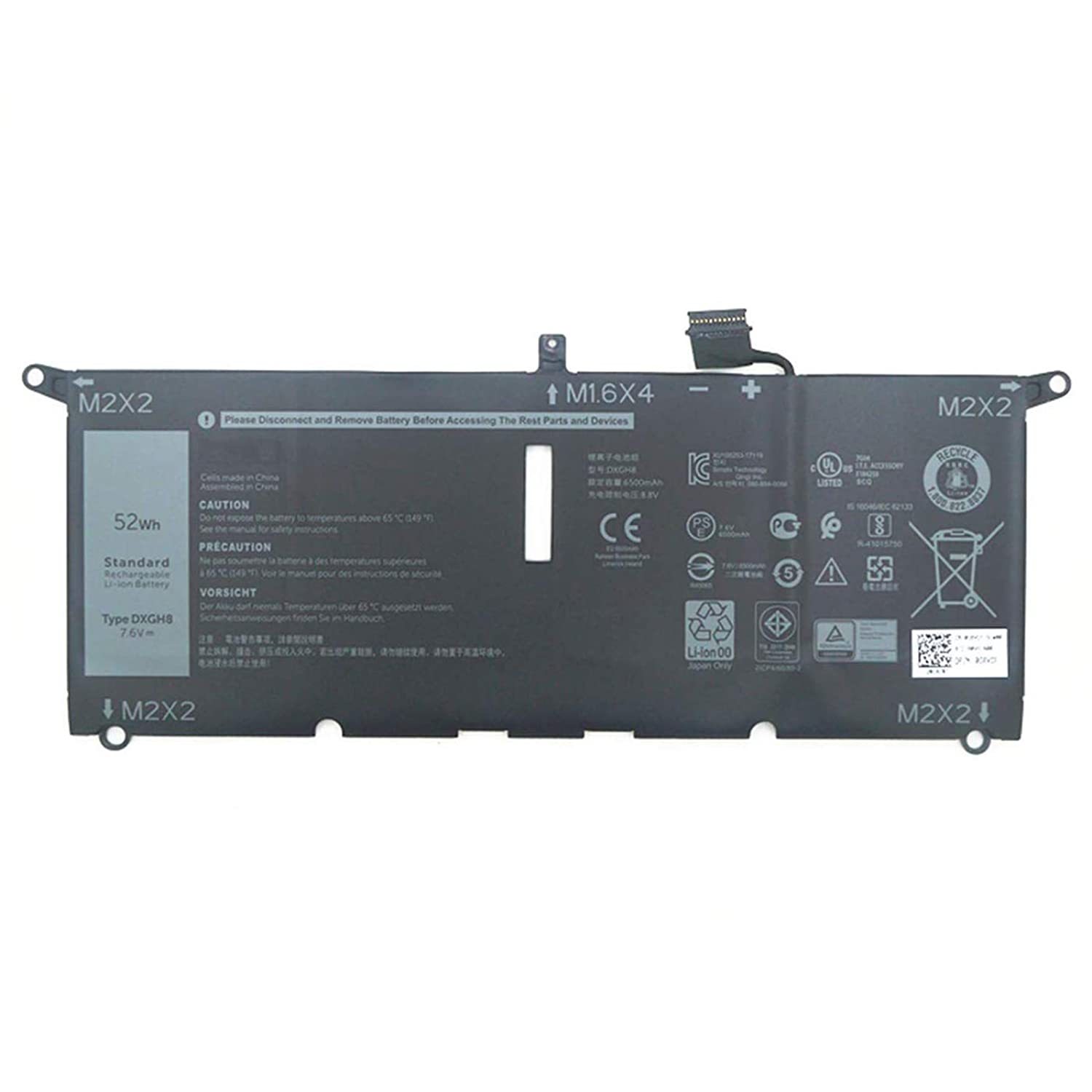 replacement laptop battery for dell dxgh8 (7.6v 52wh 6500mah) xps 13 2018 xps 13 - $63.99