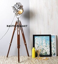 Vintage Industrial Sheesham Wood And Chrome Finish Tripod Floor Lamp By Nautical - £139.44 GBP