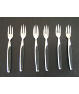 6 MCM ATOMIC STARBURST BLACK HANDLE SEAFOOD COCKTAIL FORKS UNF-111 PATTERN - £13.52 GBP