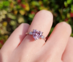 Pink Diamond Ring,Heart Simulated Diamond Ring,Three Stone Love Engagement Ring - £83.62 GBP