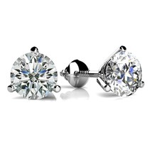 1.50CT 3-Prong Set Simulated Diamond Solitaire Stud Earrings White Gold Plated - £51.70 GBP