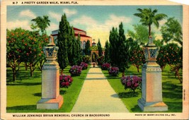 William Jennings Bryan Memorial Chuch Garden Miami FL Florida UNP Linen Postcard - £3.06 GBP
