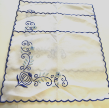 Vintage cloth placemats white with embroidered blue floral and scalloped... - $24.70