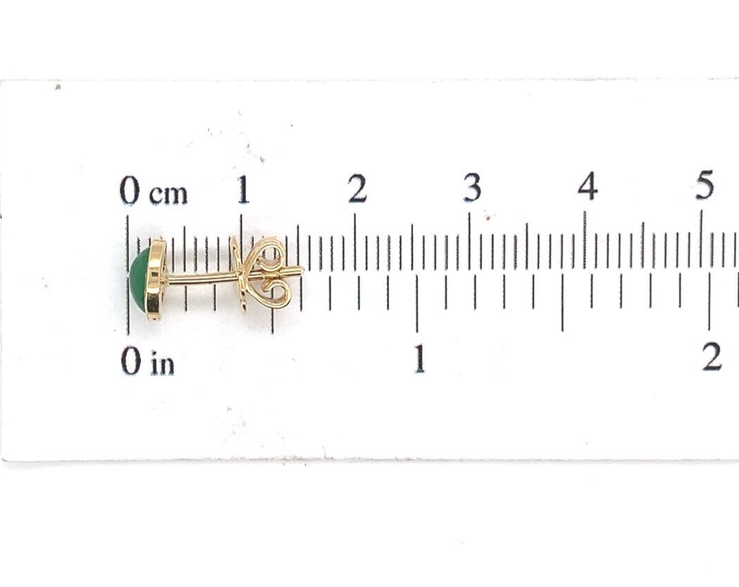 18k Yellow Gold A Grade Jadeite Jade Stud Earrings Bezel Set Jewelry (#J6684) Item image 6