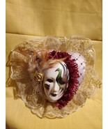 Painted Face Mask  Lace Pillow Ceramic Art Deco Wall Hanging Mardi Gras - $32.55 CAD