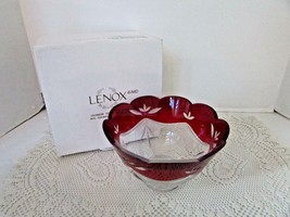 LENOX CRIMSON SPLENDOR BOWL RUBY CUT TO CLEAR GLASS BOWL ROMANIA NIB 6.25&quot; - $18.76