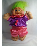Vintage 1991 I T B Troll Green Hair Pink Purple Outfit Plush Body 13&quot;  -... - £7.73 GBP