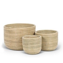 Seagrass Deep Basket Planters Natural Set of 3 Rustic 6-11&quot;  Storage Nested - £49.74 GBP