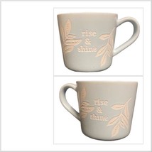 Threshold Blue Mug RISE &amp; SHINE Embossed Leaves Coffee Tea Stoneware Cup... - £14.01 GBP