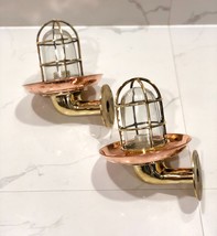 New Brass Bulkhead Nautical Wall Sconces with Copper Shade - Coastal Hom... - $264.33