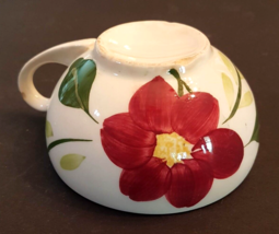 Blue Ridge Southern Potteries Athens Coffee Cup VTG Red Flower Green Lea... - £6.14 GBP