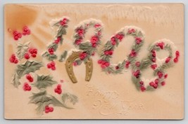 New Year Greeting 1908 Holly Berry Airbrush Postcard Q25 - $6.95