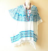 KB210 Blue Batik Tunic Boho Plus Kimono Poncho Hippy Women Blouse Top up... - $24.90