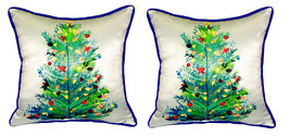 Pair of Betsy Drake Christmas Tree Small Outdoor Indoor Pillows 12 In. X 12 In. - £55.25 GBP