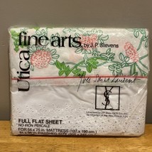 VTG Yves St. Laurent JP Stevens Full Flat Sheet Clover Percale Eyelets F... - $39.59