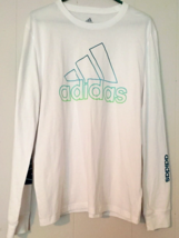 Adidas T-shirt size L men white long sleeve logo print 100% cotton - £9.91 GBP