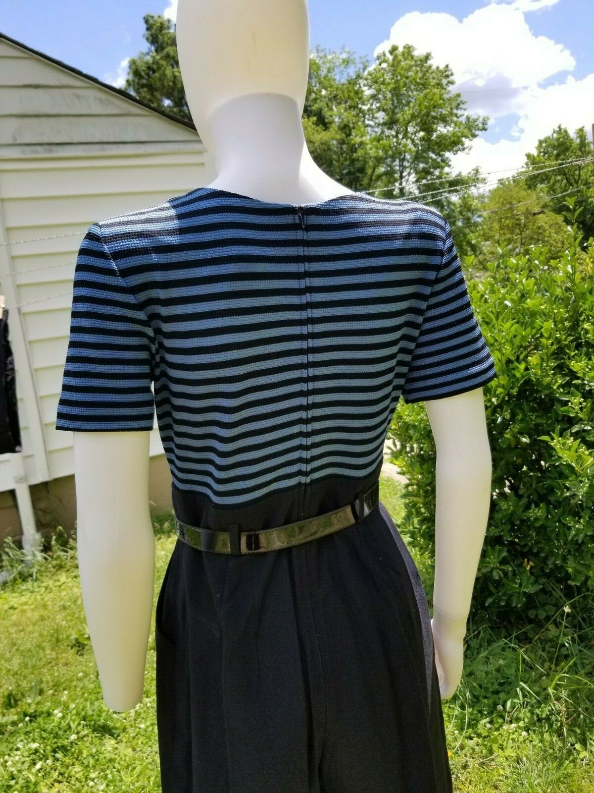 Vintage 90s Balck pant stripe top French nautical jumpsuit romper belted W28" Item image 12