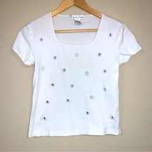 Vintage 80s 90s Y2K White Mirror Top Women’s XS T-Shirt Blouse Spring Summer - £30.16 GBP