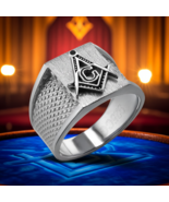 Sterling Silver Masonic Signet Ring for Men Brushed Rectangle with Textu... - €78,11 EUR
