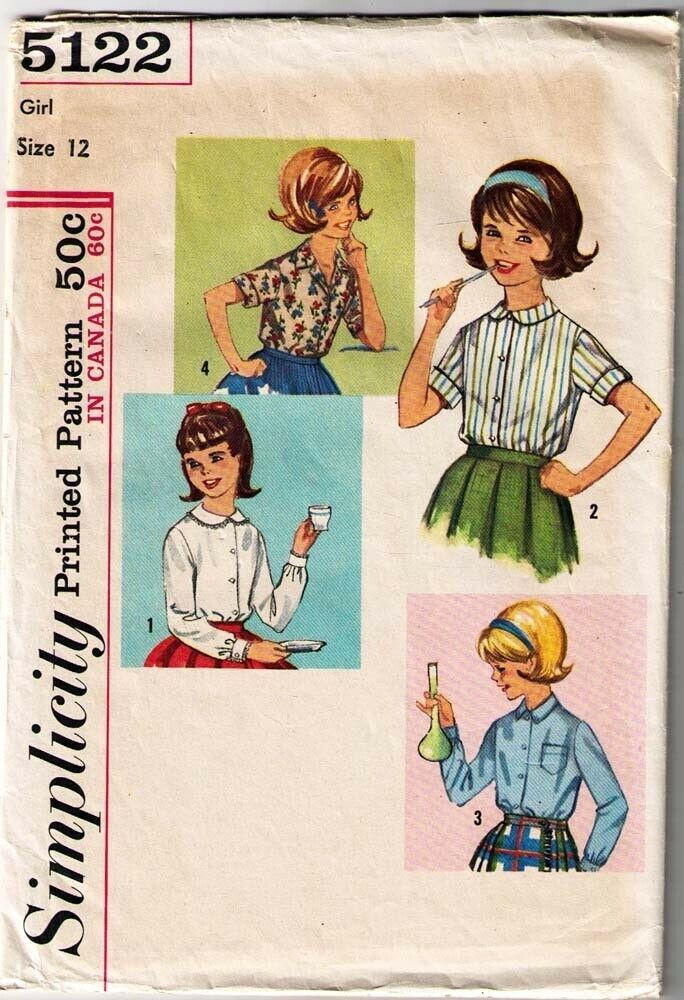 Vintage 1950's Child's Set of  BLOUSES Simplicity Pattern 5122-s Size 12 - $12.00