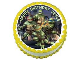 TMNT Teenage Mutant Ninja Turtles round edible frosting cake topper decoration - £7.51 GBP