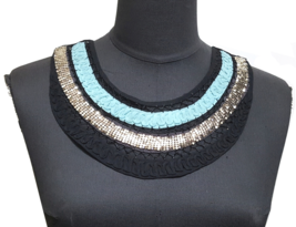1pc - Black &amp; Nile Blue w/ Light Gold sequins Neckline Collar Lace Patch... - £8.61 GBP