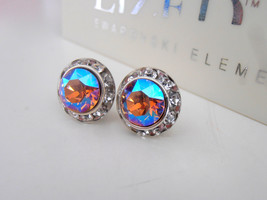 Light Topaz Shimmer Rhinestone Swarovski Post Earrings / Micro pave Halo Stateme - £18.38 GBP