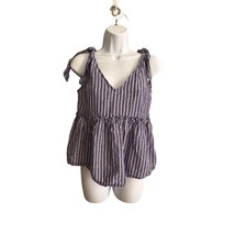 Who What Wear Size Xs Blue White Striped V Neck Tank Top Cotton Linen Blend - £12.66 GBP