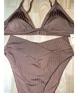 Large Aerie Ribbed Top&amp; Shine Crossover High Cut Cheeky Bikini Bottom $3... - $33.65
