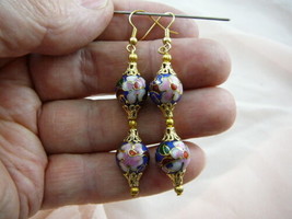 (EE600-445) 12 Mm Blue Pink Flower Two Bead Cloisonne Dangle Earrings Jewelry - £16.99 GBP