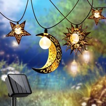 Solar String Lights Outdoor Star Moon Sun 13Ft 153In Led Solar Powered Fairy Dec - £41.12 GBP