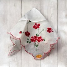 Vintage Embroidery All Cotton Hankie Handkerchief Red Floral &amp; Sticker S... - $296.50 MXN