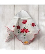 Vintage Embroidery All Cotton Hankie Handkerchief Red Floral &amp; Sticker S... - €13,54 EUR
