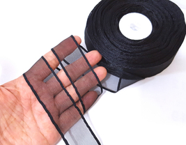 1&quot; 25mm - 30yds / 27mt /Roll Soft Sheer Black Organza Ribbon Wrap Edge OF11 - £4.70 GBP