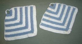 Vintage Hand Made Pot Holders Hot Pads Blue and White Set of  2 - £8.02 GBP