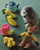 Vtg Knit Crochet Bazaar Novelties Dog Coat Slippers Poodle Covers Cozies Pattern - £10.21 GBP