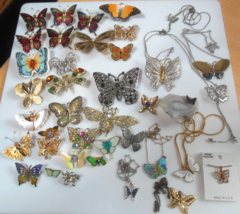 Vintage to Modern Multi-color Butterfly Brooch/Necklace Lot of 39 - $247.50