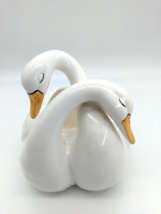 Ceramic/Porcelain Swan Planter, 2 intertwined! Adorable! White Gloss Finish - $11.86