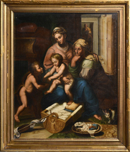 Holy Family with St Elizabeth and Young John Baptist 19th century Oil Painting - £621.22 GBP