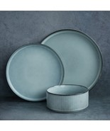 Dinnerware Sets Plates And Bowls Set For 4 12 Piece Dish Set Smoky Blue - £54.18 GBP