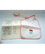 Vintage cross stitch pink trim  baby bib partially finished with pattern... - $19.75