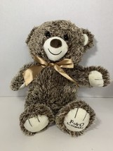 FAO Schwarz 18" plush brown cream marled teddy bear 2018 ribbon bow - £7.92 GBP