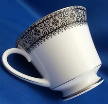 Noritake Segovia Footed Tea Cup 8 oz Black Scrolls on Gray Band Platinum... - $15.75