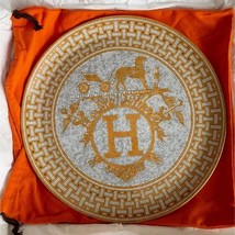 Hermes Mosaique au 24 Tartan Plate 32 CM Gold Porcelain Dinner - £533.84 GBP